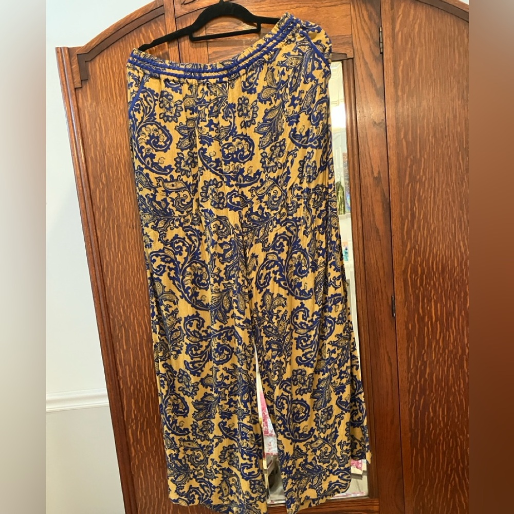 Anthropologie  Hei Hie size L palazzo pants chartreuse green  navy